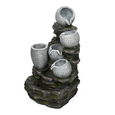 Four Bowl with Planter Polyresin Water Fountain (Grey)