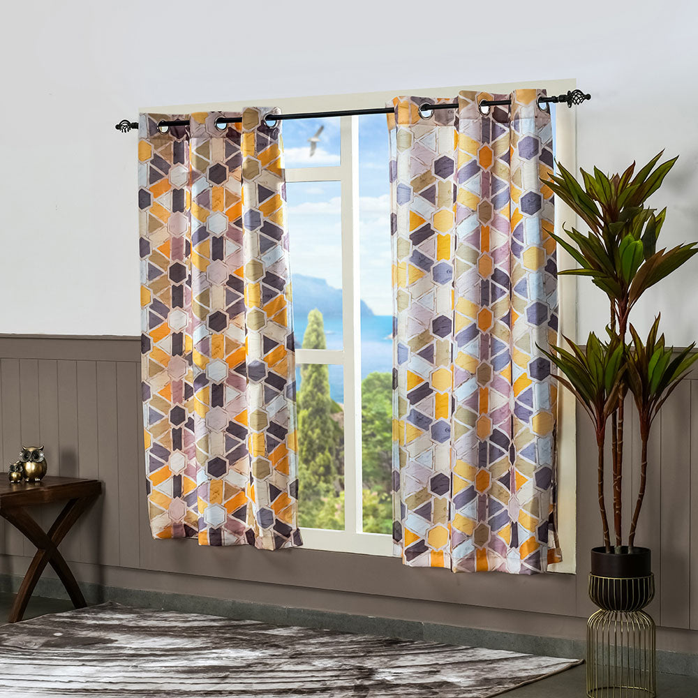 Geometric 5 Ft Polyester Window Curtains Set of 2 (Multicolor)