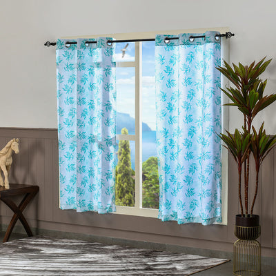 Leaf Design 5 Ft Polyester Window Curtains Set of 2 (Seagreen)