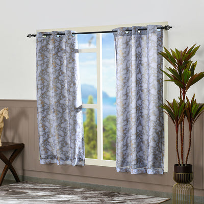 Abstract 5 Ft Polyester Reversible Window Curtains Set of 2 (Grey)