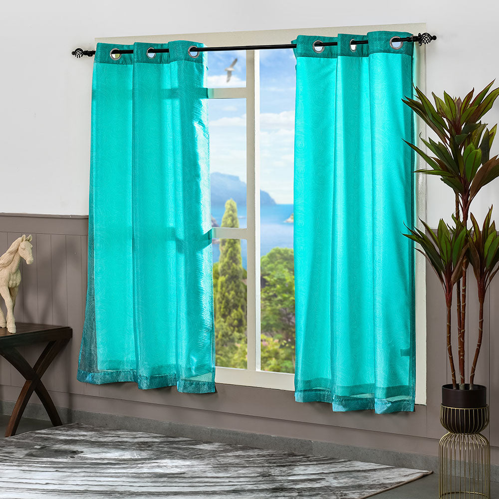 Abstract 5 Ft Polyester Reversible Window Curtains Set of 2 (Seagreen)