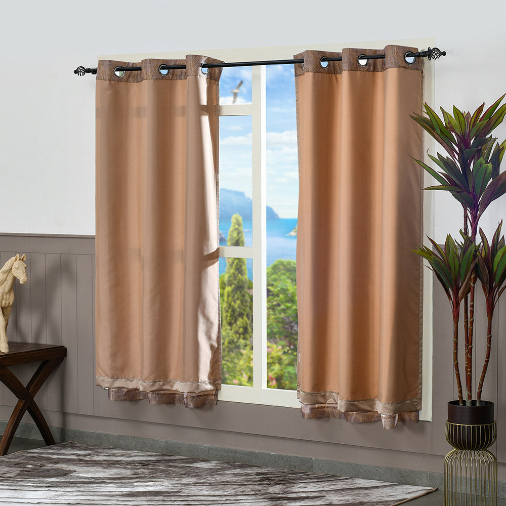 Abstract 5 Ft Polyester Reversible Window Curtains Set of 2 (Gold)