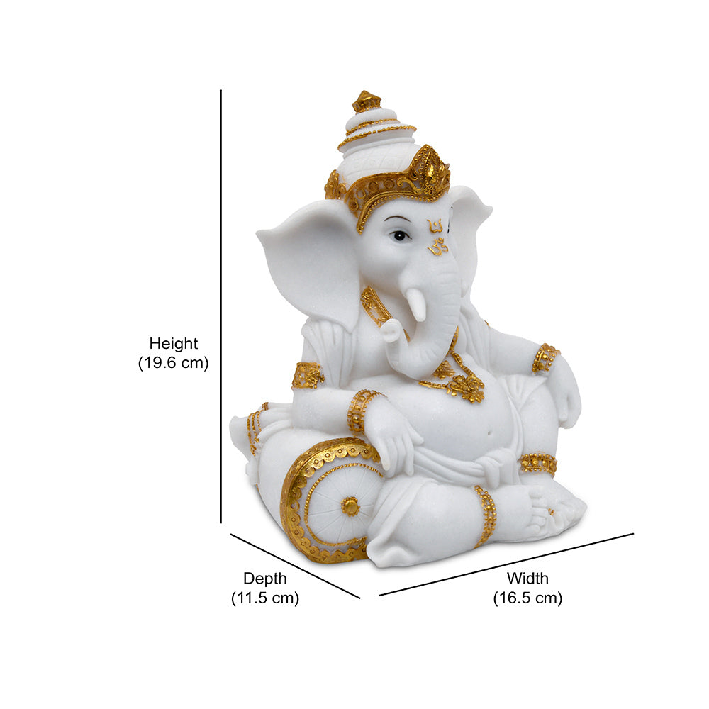 Ganesha Relaxing Polyresin Showpiece (White & Gold)