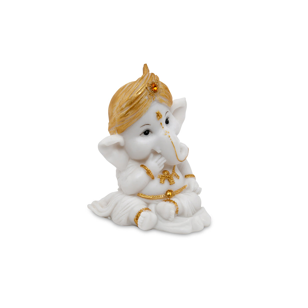 Ganesha Giggling Decorative Polyresin Showpiece (White & Gold)
