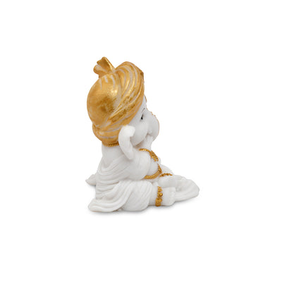 Ganesha Giggling Decorative Polyresin Showpiece (White & Gold)