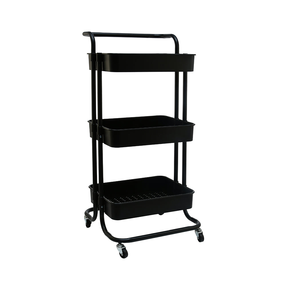 Multipurpose Three Tier Rolling Storage Cart With Handle (Black)