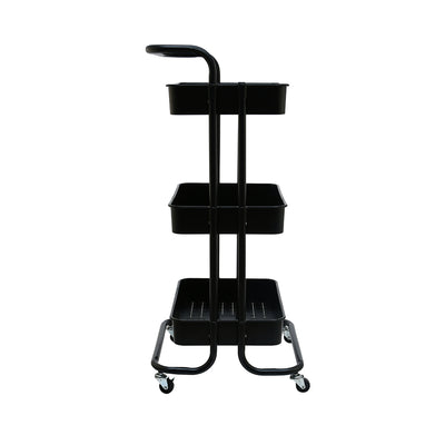 Multipurpose Three Tier Rolling Storage Cart With Handle (Black)