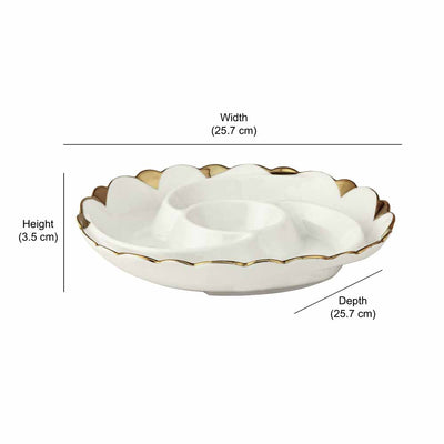 4 Compartments Dry Fruits & Snacks Round Ceramic Serving Platter (White)