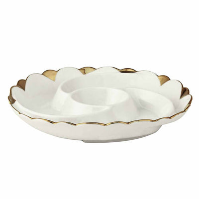 4 Compartments Dry Fruits & Snacks Round Ceramic Serving Platter (White)