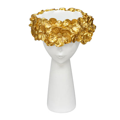 Floral Lady Face Decorative Polyresin Showpiece (White & Gold)