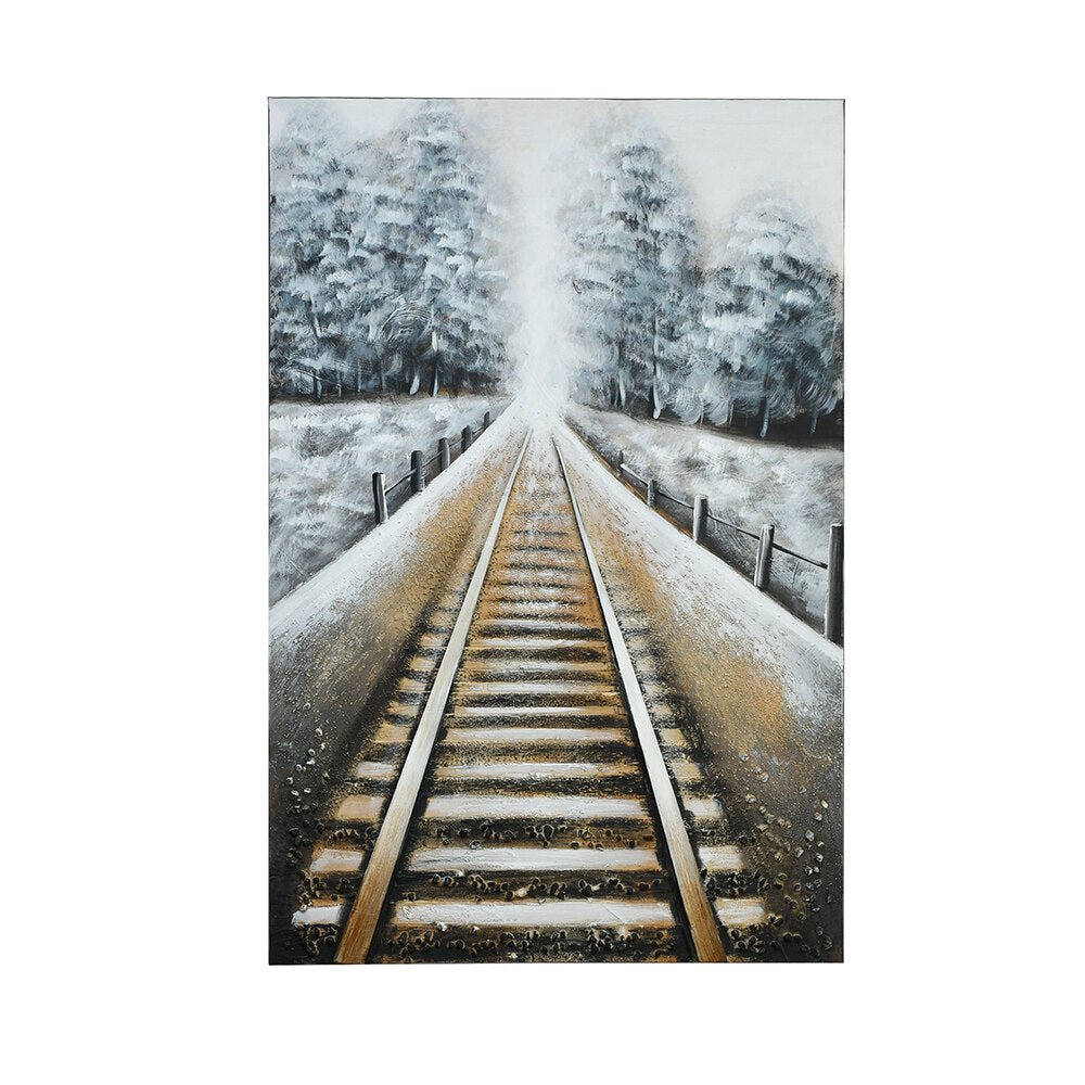 Railway Track Canvas Wall Painting (Multicolor)