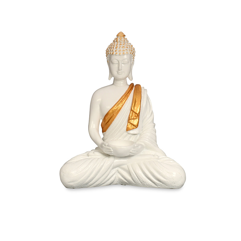 Bodhisattva Buddha Idol Polyresin Showpiece (White & Gold)