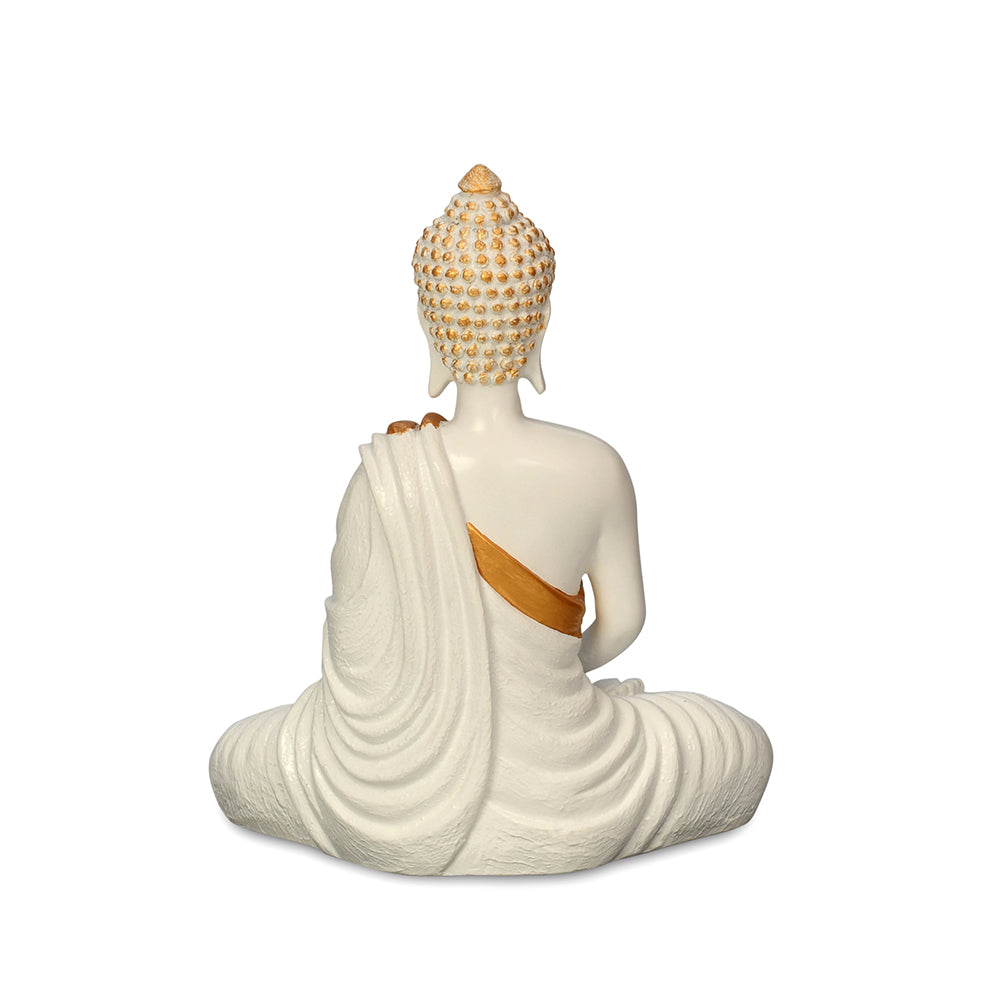 Bodhisattva Buddha Idol Polyresin Showpiece (White & Gold)