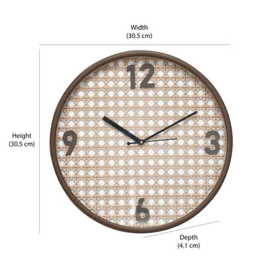Rattan Round Plastic Analog Wall Clock (Taupe)