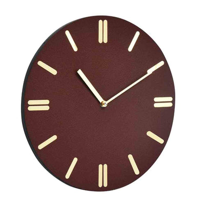 Round Wooden and Leatherette Analog Wall Clock (Brown)
