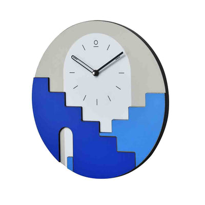 Santorini Round Wooden Analog Wall Clock (Blue)