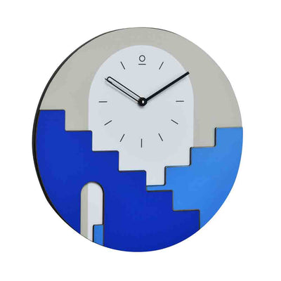 Santorini Round Wooden Analog Wall Clock (Blue)
