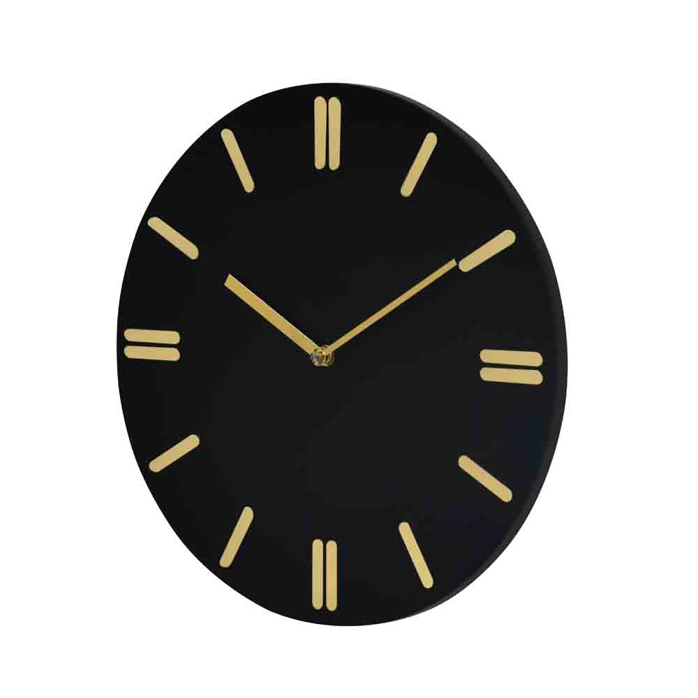 Sleek Wooden Analog Wall Clock (Black & Gold)