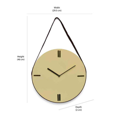 Round Wooden and Leatherette Hanging Analog Wall Clock (Beige)