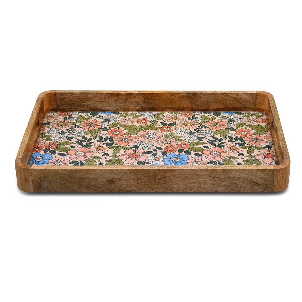 Rectangular Wooden Serving Tray 40 x 26 cm (Multicolor)
