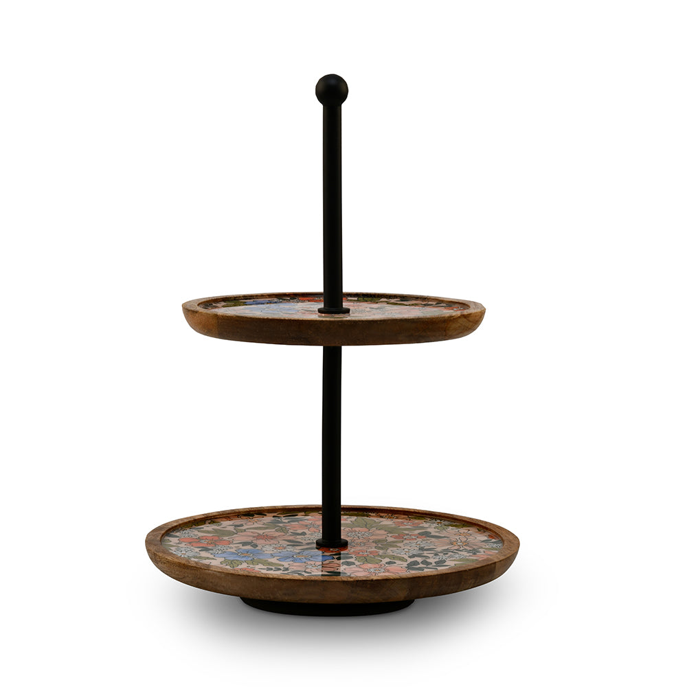 2 Tier Wooden Round Cake Stand (Multicolor)