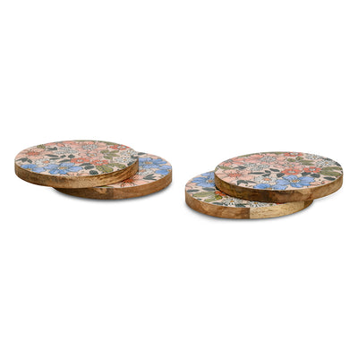 Round Wooden Coasters 10 cm Set of 4 (Multicolor)