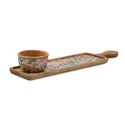 Wooden Serving Platter with Bowl (Multicolor)