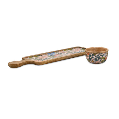 Wooden Serving Platter with Bowl (Multicolor)