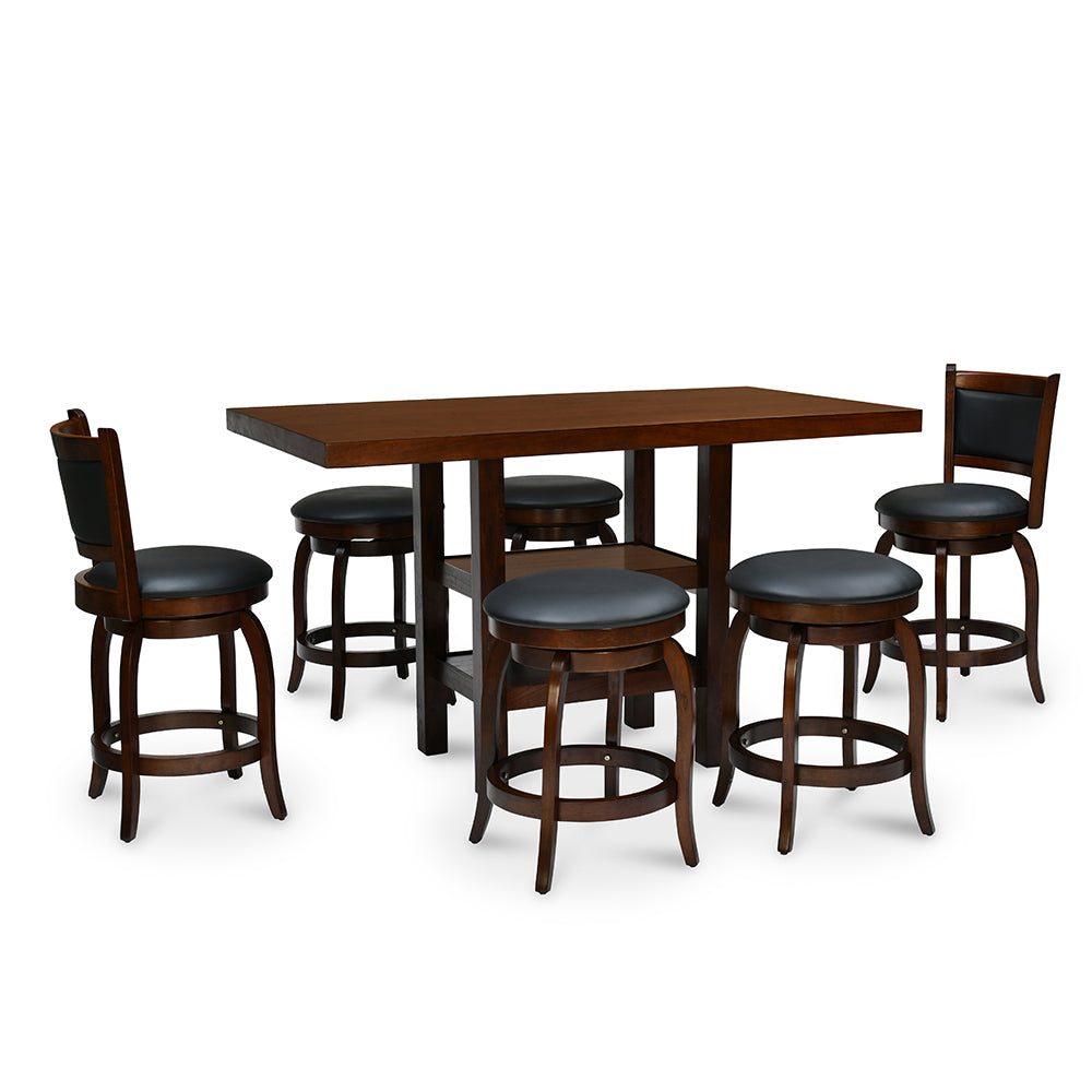 Theon Counter Height 6 Seater Dining Set of 1 Table + 2 Chairs + 4 Stools (Dark Expresso)