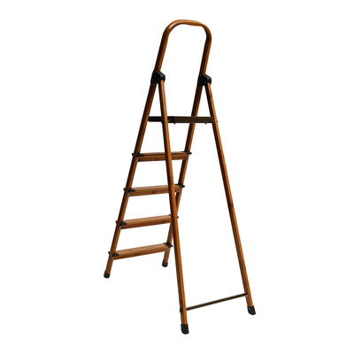5 Steps Wooden Finished Foldable Aluminium Ladder (Brown)