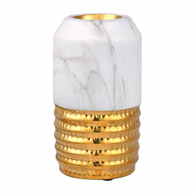 Decorative Cylindrical Ceramic Vase (White & Gold)