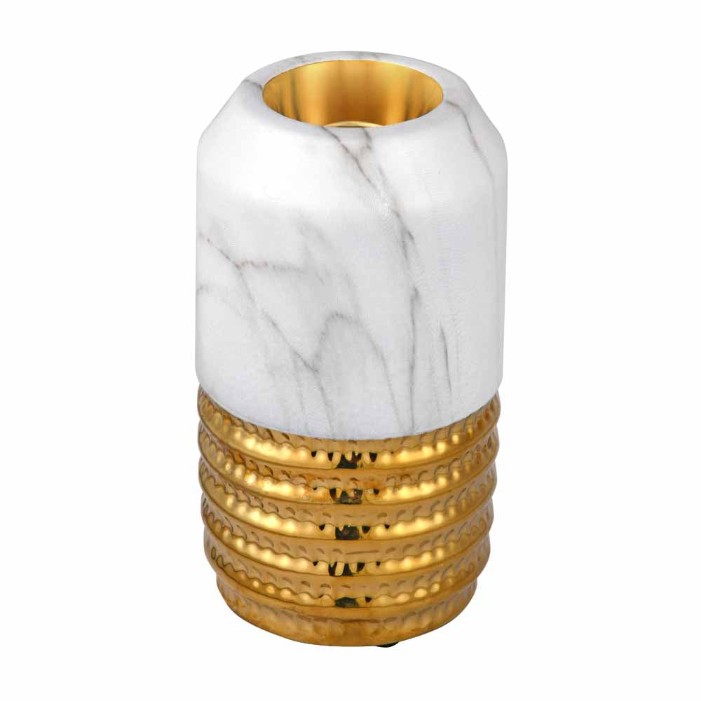 Decorative Cylindrical Ceramic Vase (White & Gold)