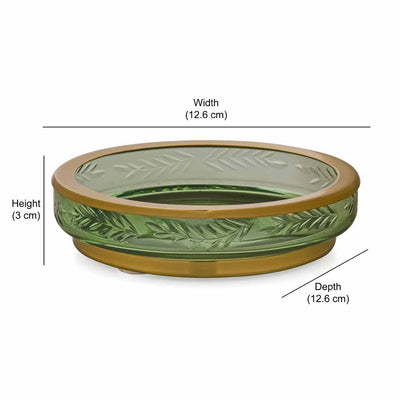 Transparent Glass Round Soap Dish (Green & Gold)