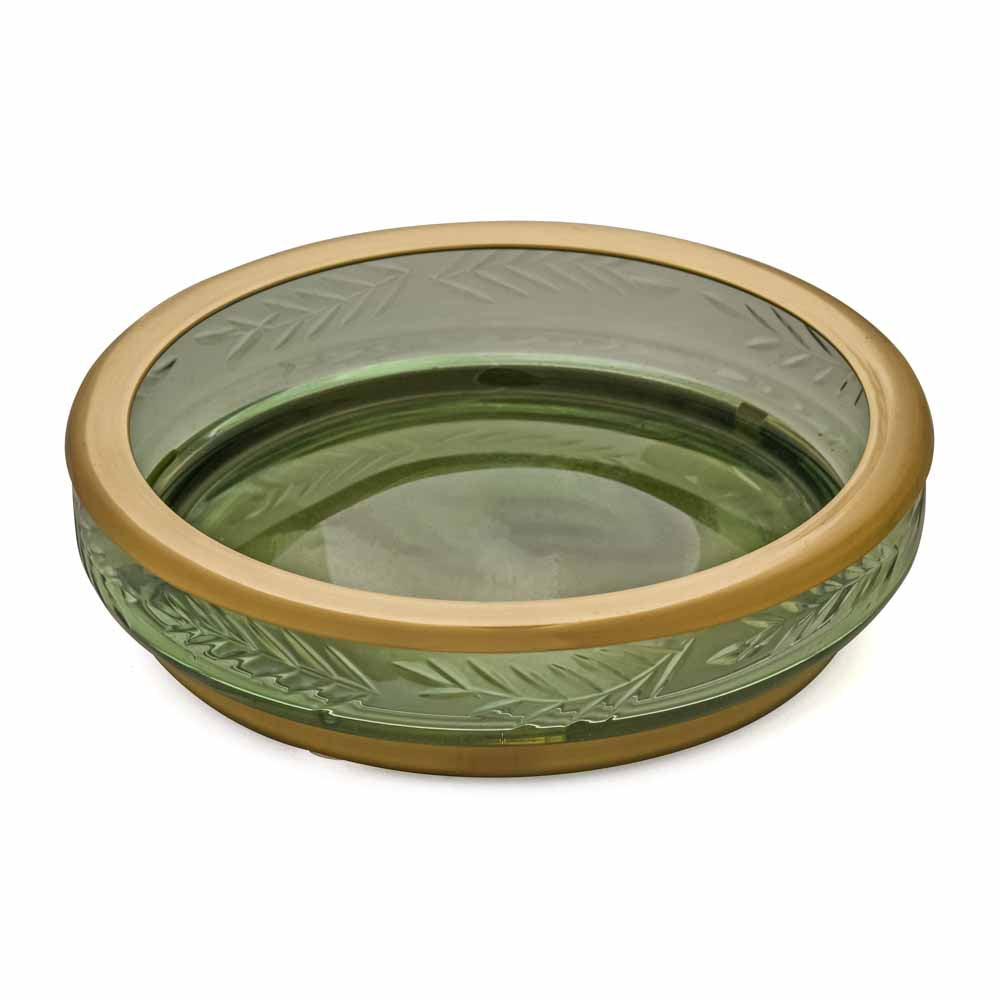 Transparent Glass Round Soap Dish (Green & Gold)