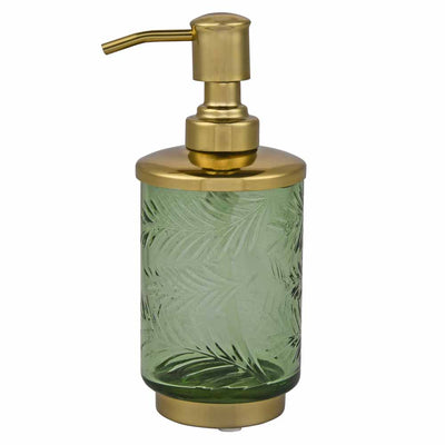 Transparent Glass Soap and Lotion Dispenser (Green & Gold)
