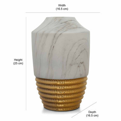 Decorative Bullet Shaped Ceramic Vase (White & Gold)