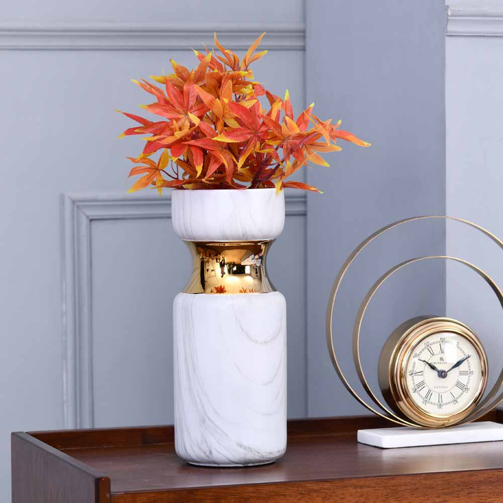 Decorative Hourglass Ceramic Vase (White & Gold)