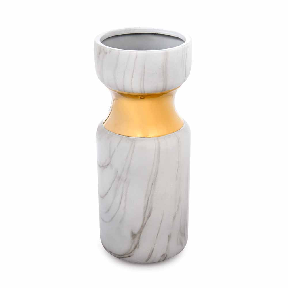 Decorative Hourglass Ceramic Vase (White & Gold)