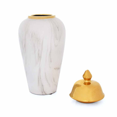 Decorative Ceramic Urn (White & Gold)