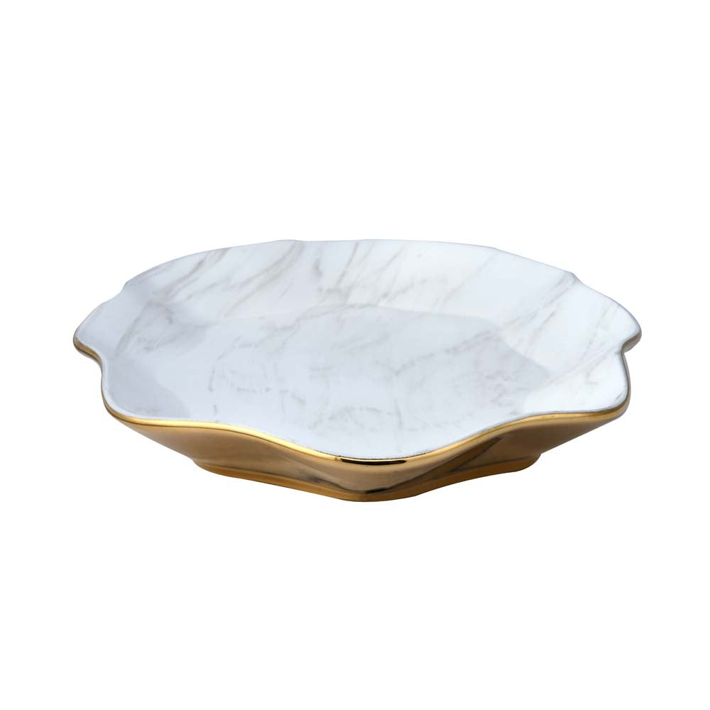 Abstract Ceramic Decorative Platter (White & Gold)