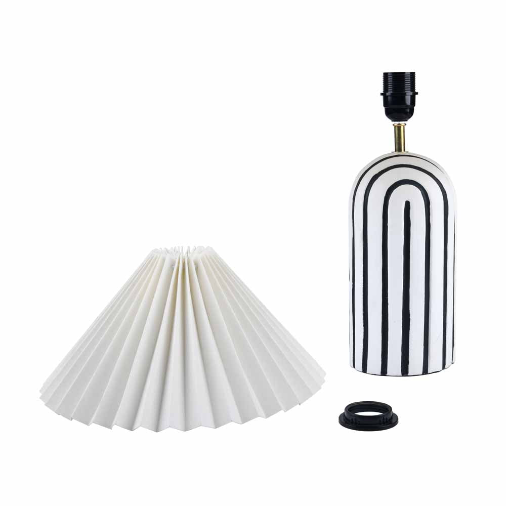 Retro Fabric Shade Paper Mache & Metal Base Table Lamp (White & Black)