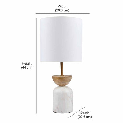 Hourglass Fabric Shade Marble & Wooden Base Table Lamp 44 cm (Brown & White)