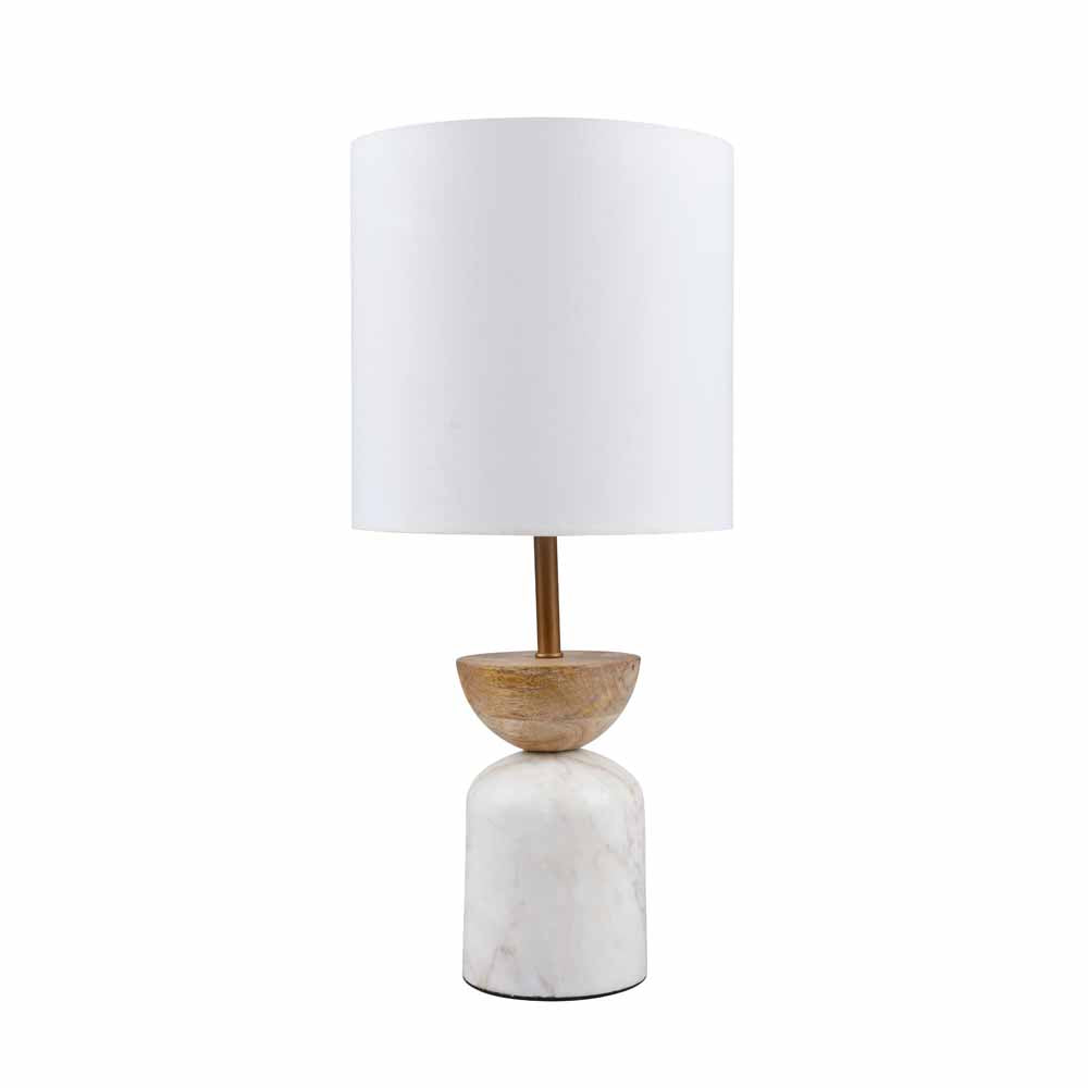 Hourglass Fabric Shade Marble & Wooden Base Table Lamp 44 cm (Brown & White)