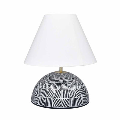 Calathus Dome Fabric Shade Metal Base Table Lamp (Black & White)
