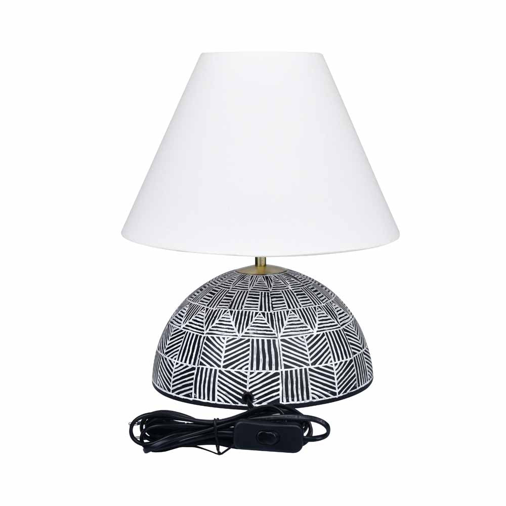 Calathus Dome Fabric Shade Metal Base Table Lamp (Black & White)