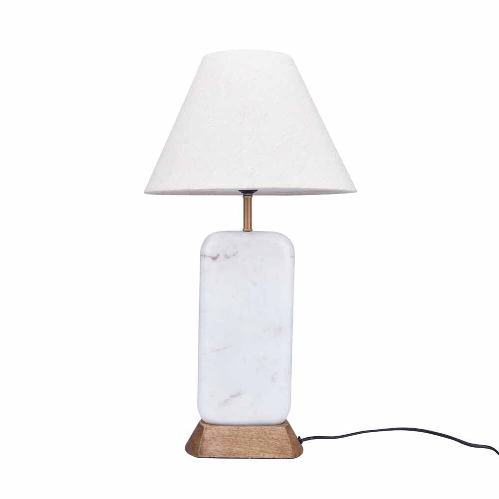 Decorative Fabric Shade Marble & Wooden Base Table Lamp 58 cm (Brown & White)
