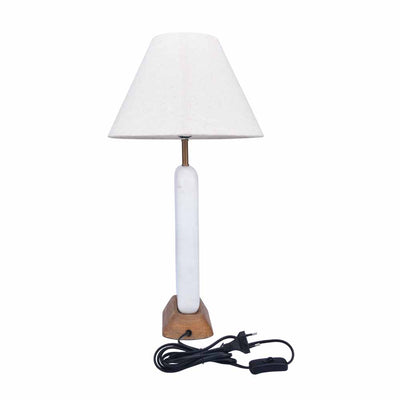 Decorative Fabric Shade Marble & Wooden Base Table Lamp 58 cm (Brown & White)