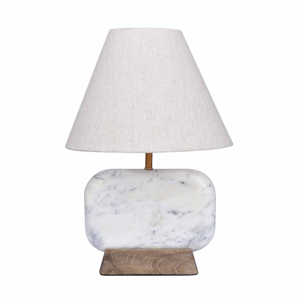 Decorative Fabric Shade Marble & Wooden Base Table Lamp 43.5 cm (Brown & White)
