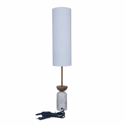 Hourglass Fabric Shade Marble & Wooden Base Floor Lamp 110.5 cm (Brown & White)