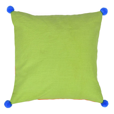 Solid Cotton 16" x 16" Two Sided Pom Pom Cushion Cover (Multicolor)